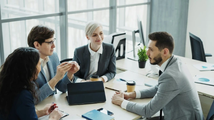 Diverse business team collaborating in a modern office
